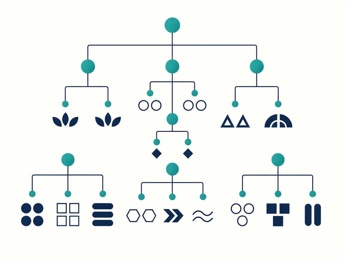 Arbre de classement hiérarchique avec nœuds colorés en vert-bleu